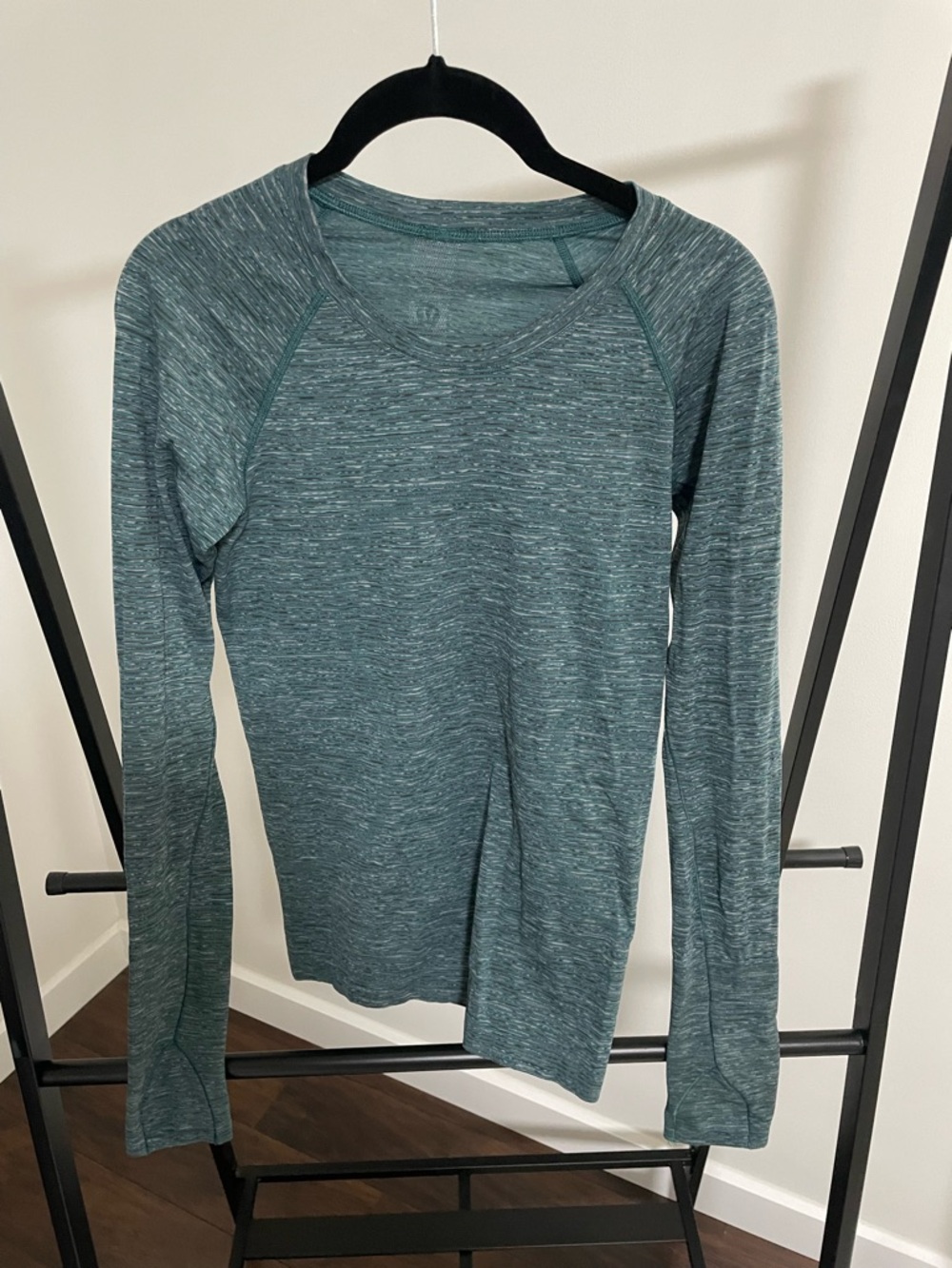 lululemon athletica Swift Tech hip length Long Sleeve Heather Teal Shirt